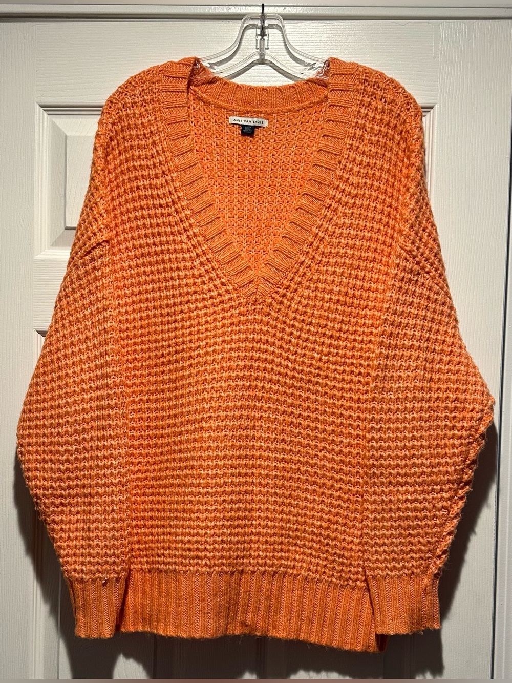 American Eagle Outfitters Orange V-Neck Chunky Knit Sweater